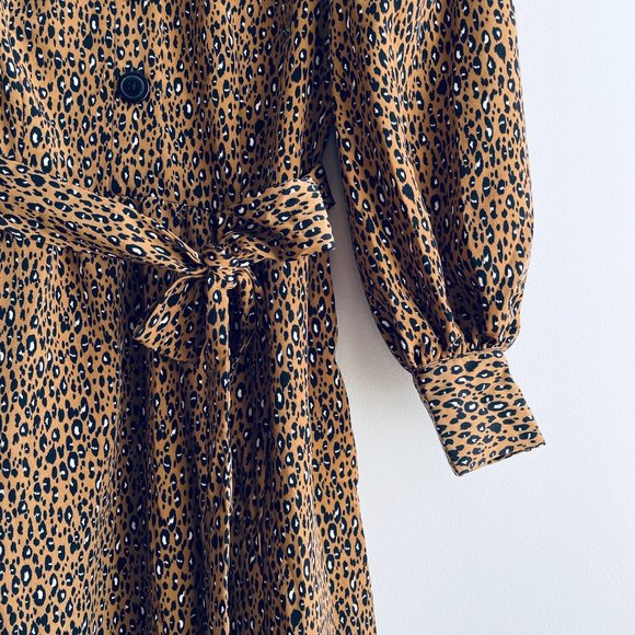 Who What Wear Long Sleeve Bold Button Leopard Print Belt Midi Dress S NWT - Picture 8 of 12
